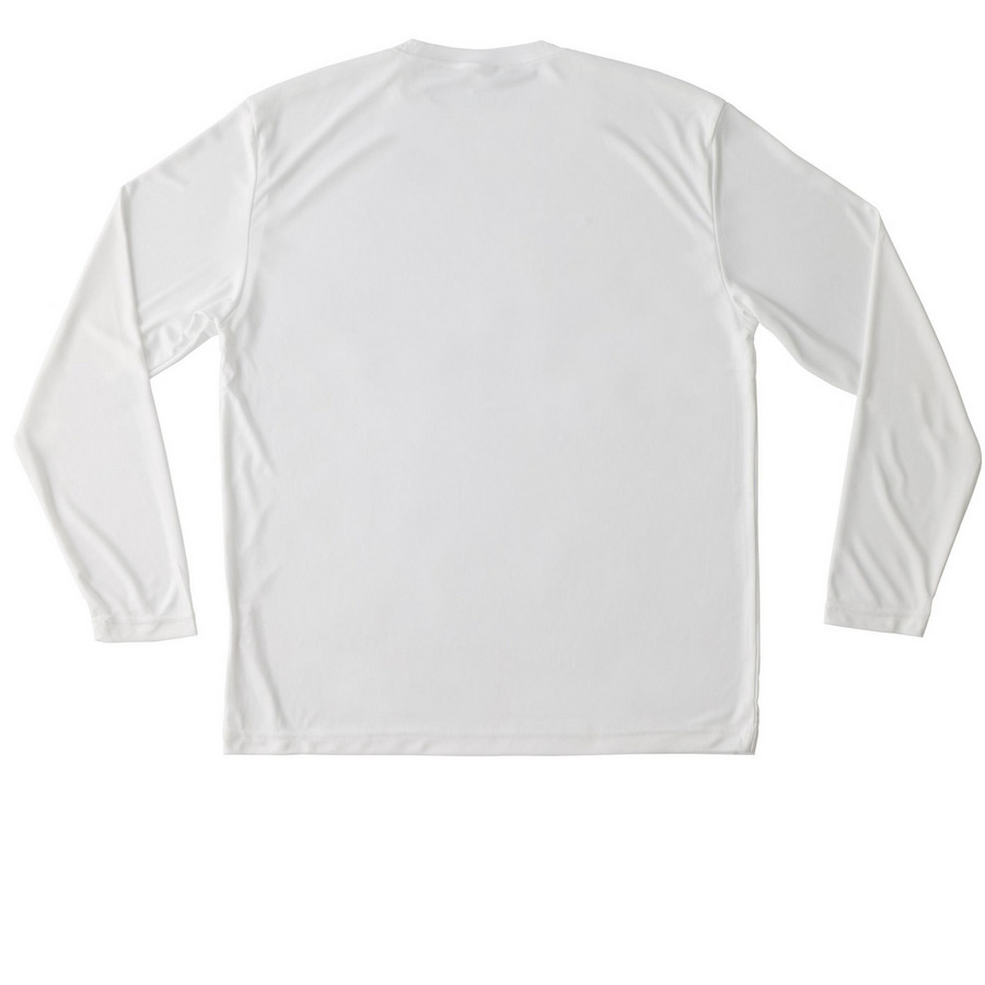 ACBA Athleisure Tops, a White Unisex Performance Long Sleeve Tee (back-view)