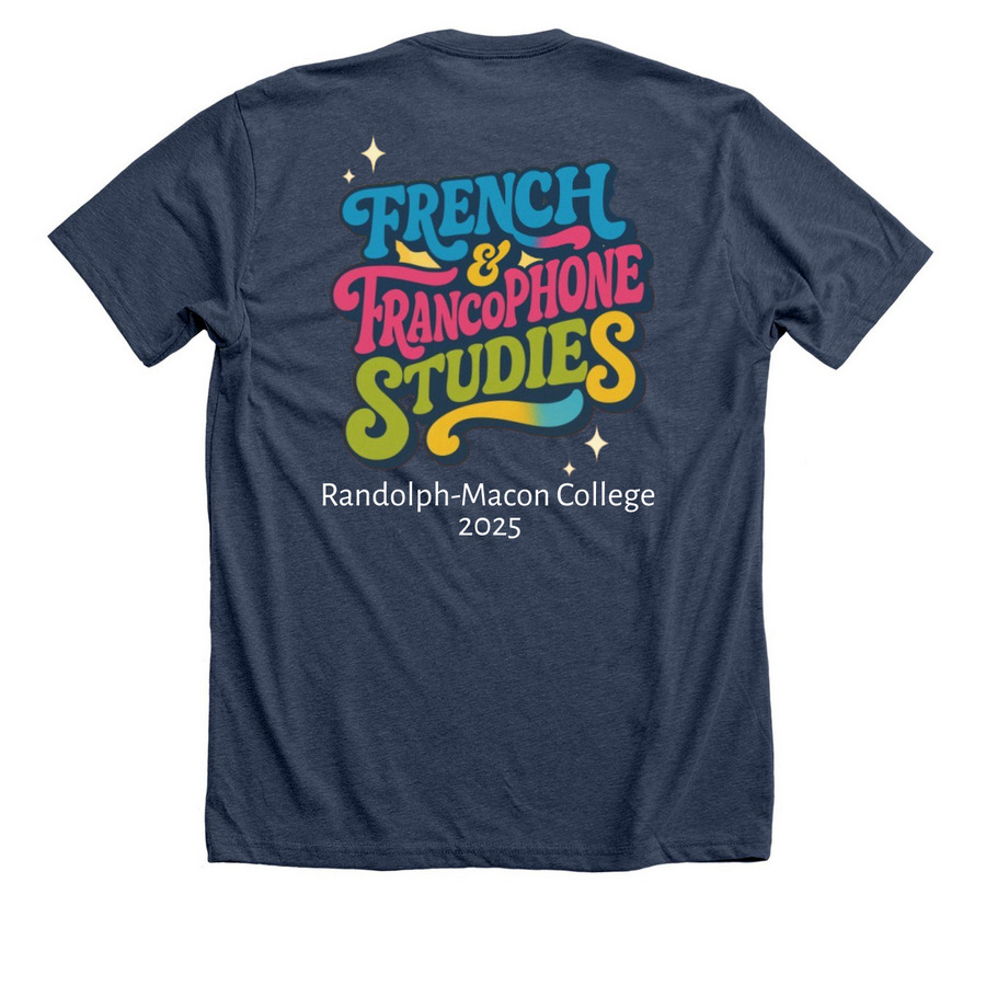 French & Francophone Swag, a Heather Navy Premium Unisex Tee (back-view)