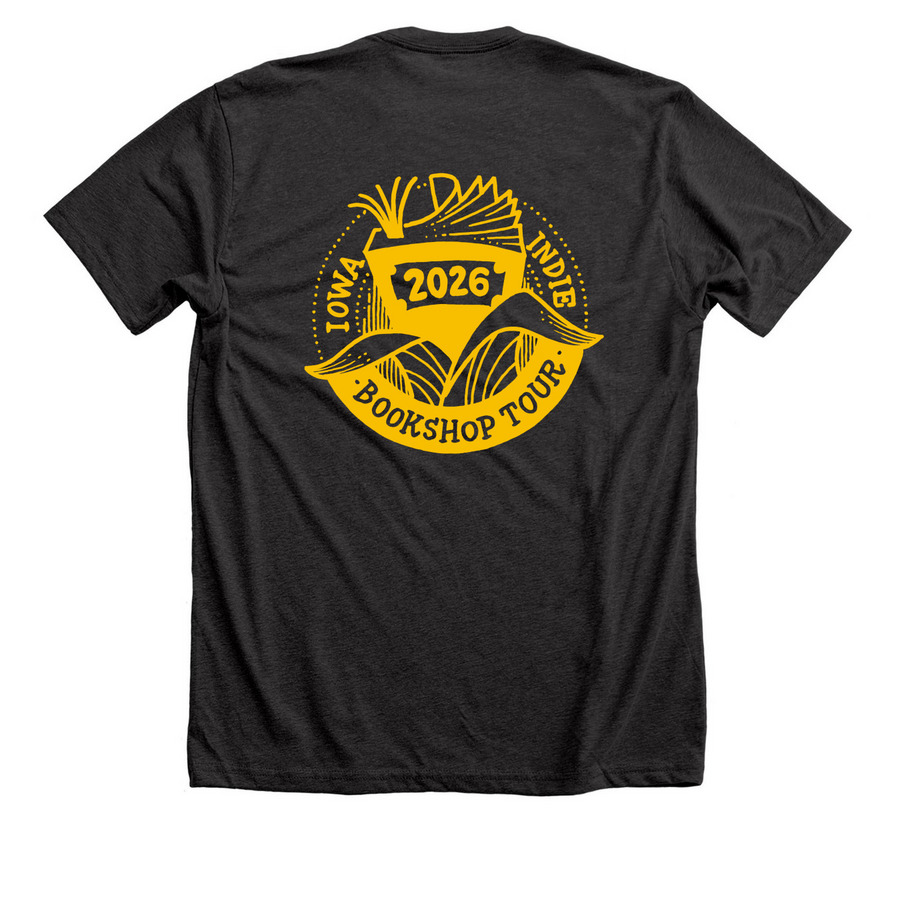 Iowa Indie Bookshop Tourist, a Dark Grey Heather Premium Unisex Tee (back-view)