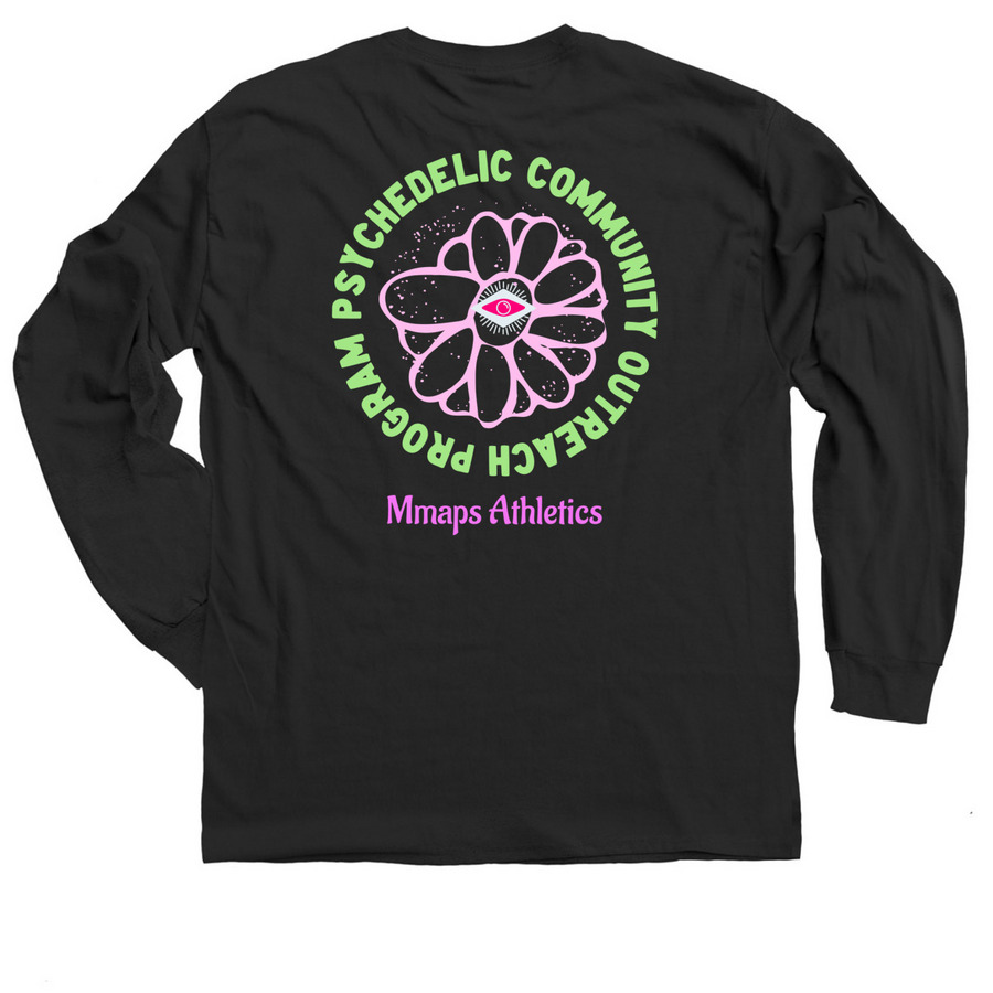 Psychedelic community outreach program tee&nbsp;, a Black Classic Long Sleeve Tee (back-view)
