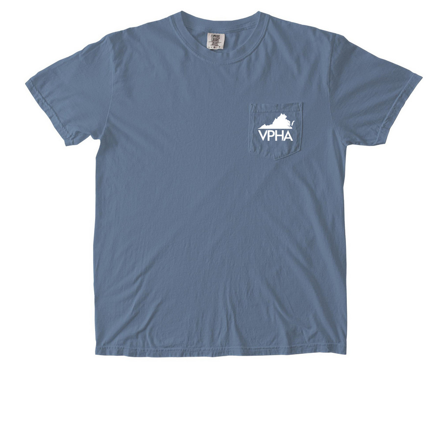 VA Public Health Association T-shirt, a Blue Jean Comfort Colors Pocket Tee