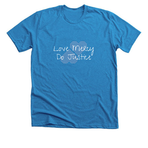 Love Mercy Do Justice, a Neon Blue Premium Unisex Tee