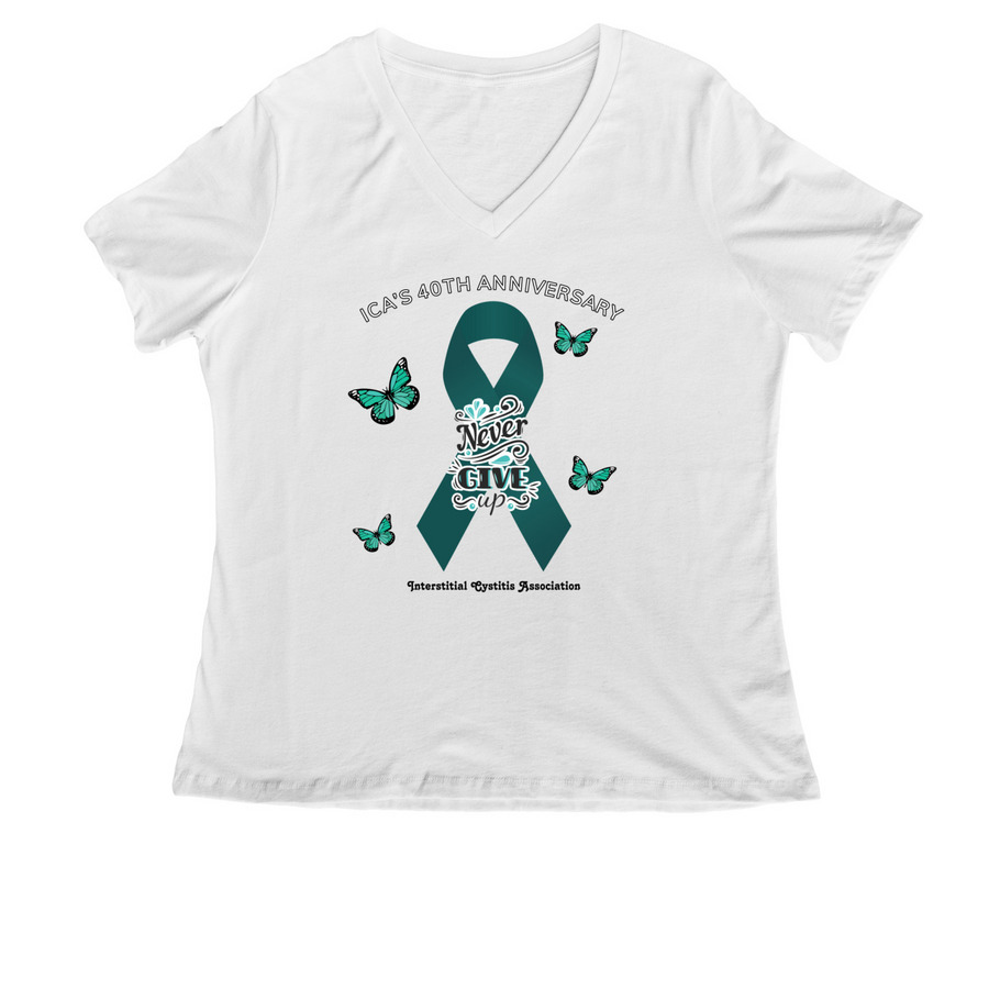 ICA Never Give Up T-Shirts, a White Women's Relaxed V-Neck Tee