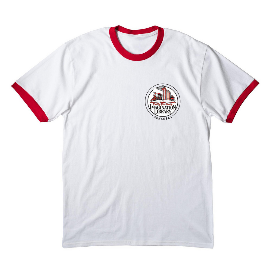 Arkansas Imagination Library Shirts, a White/ Red Cotton Ringer Tee
