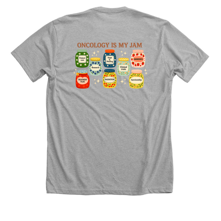 ONCOLOGY IS MY JAM, a Athletic Heather Premium Unisex Tee (back-view)