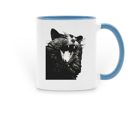 Crude Cat Mug, a Light Blue Two-Tone Ceramic Mug
