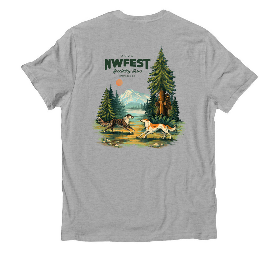 NWFest 2026 Apparel: 2-Sided Logo, a Granite Grey Heather Allmade Organic Cotton Unisex Tee (back-view)