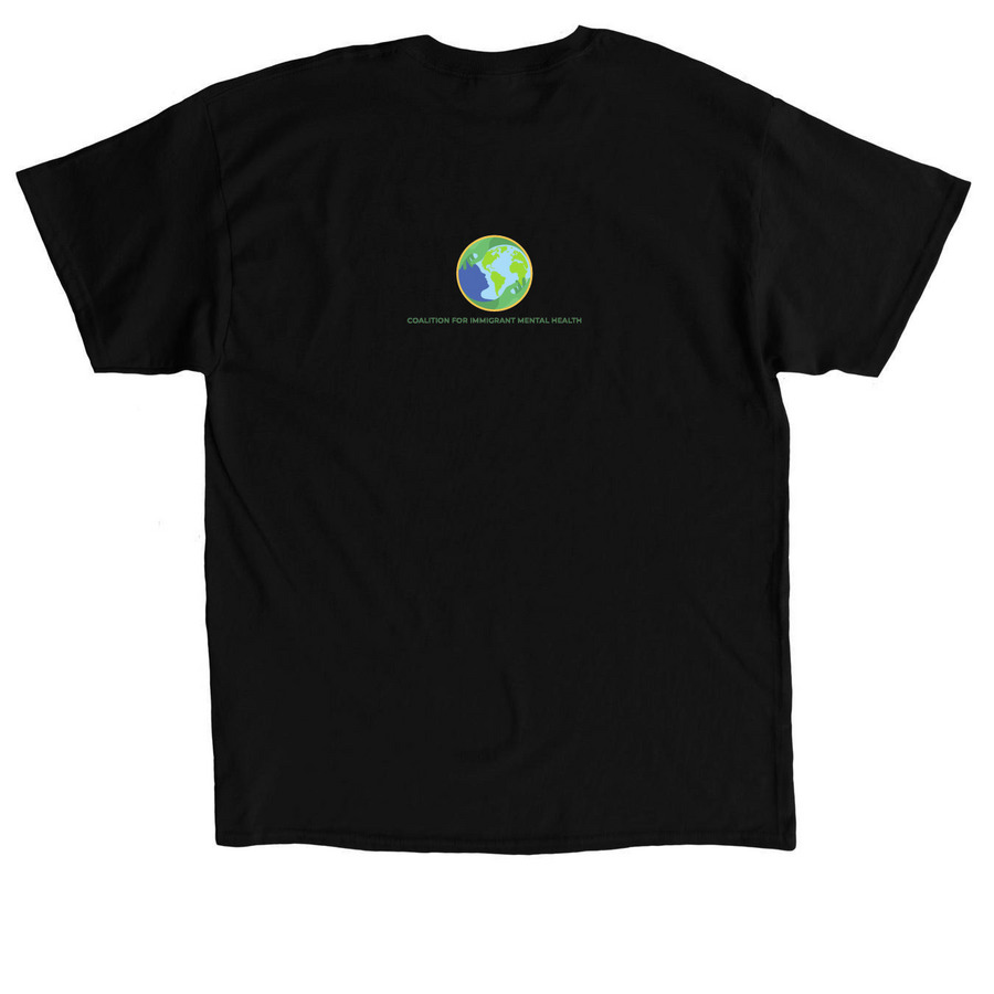 Support Well-Being for Immigrants & Refugees, a Black Classic Unisex Tee (back-view)