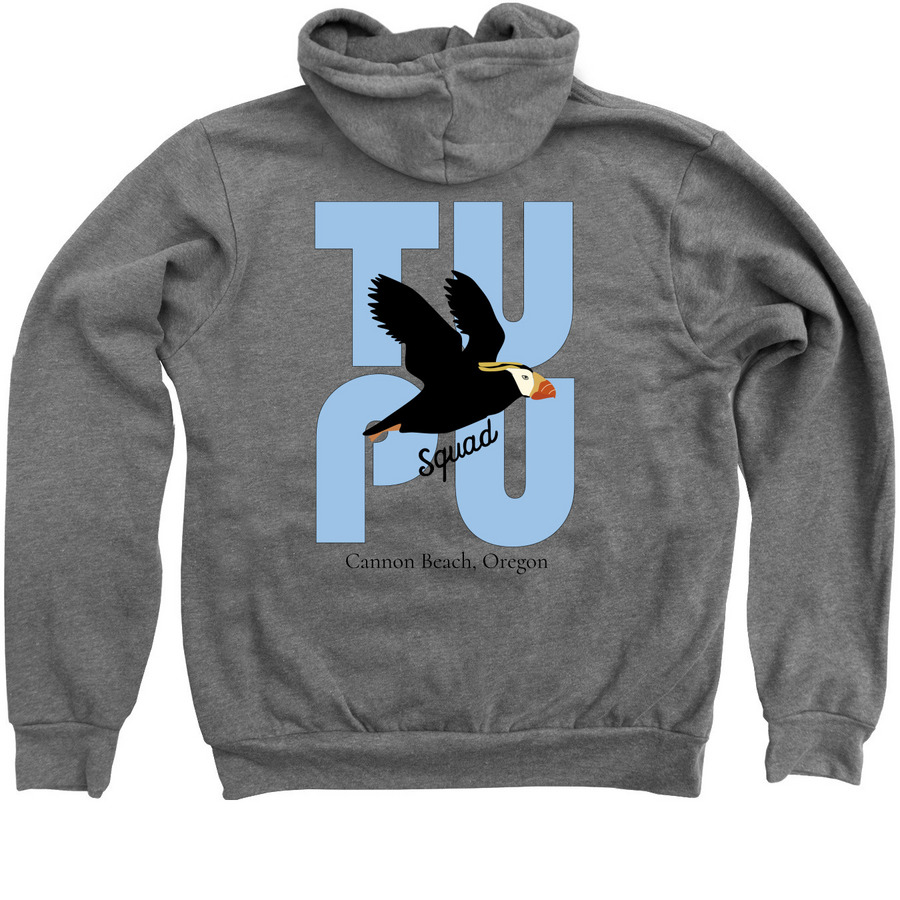 Tufted Puffin Squad, a Deep Heather Zip Up Hoodie (back-view)