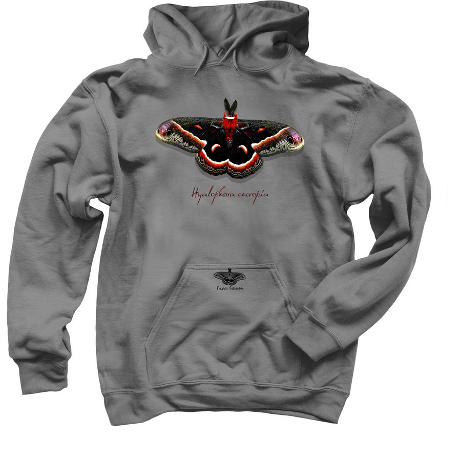 Cecropia Moth, a Charcoal Pullover Hoodie