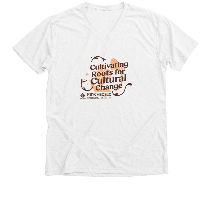Cultivating Roots for Cultural Change, a Solid White Blend Premium V-Neck Tee
