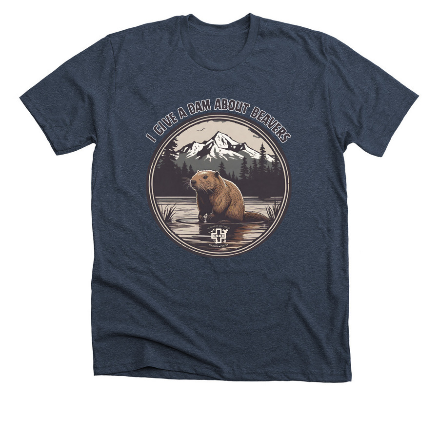 I Give a Dam About Beavers - Style 1, a Heather Midnight Navy Premium Unisex Tee