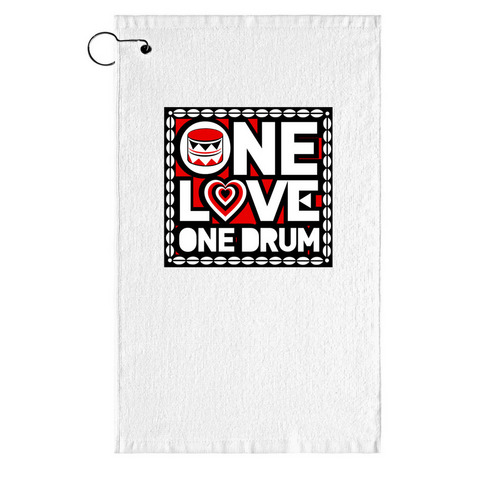 One Love One Drum Towel, a White Golf Towel