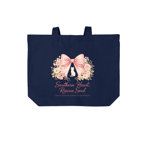 Southern Heart Rescue Soul, a River Blue Navy Cotton Canvas Tote Bag