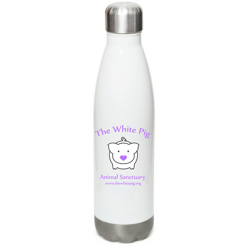 The White Pig Animal Sanctuary, a White Stainless Steel Water Bottle