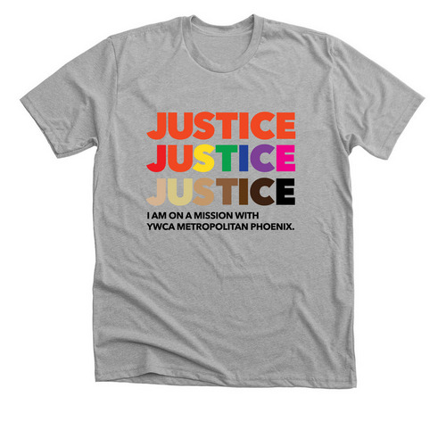 JUSTICE JUSTICE JUSTICE, a Athletic Heather Premium Unisex Tee