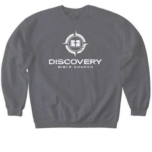 Outreach Sweatshirt - Distressed White Logo, a Charcoal Softstyle Crewneck Sweatshirt