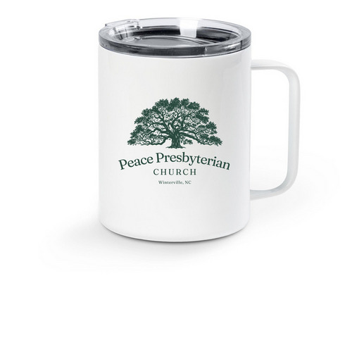 Travel with Peace, a White Stainless Steel Travel Mug