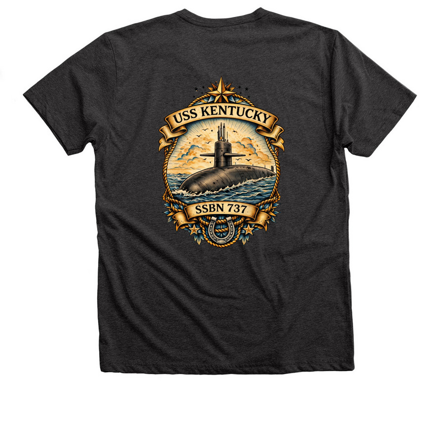 USS KENTUCKY, a Dark Grey Heather Premium V-Neck Tee (back-view)