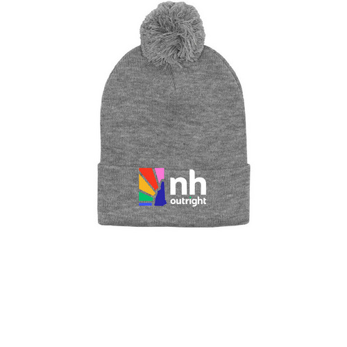 NH Outright Winter Hats, a Light Heather Grey Printed Pom-Pom Beanie