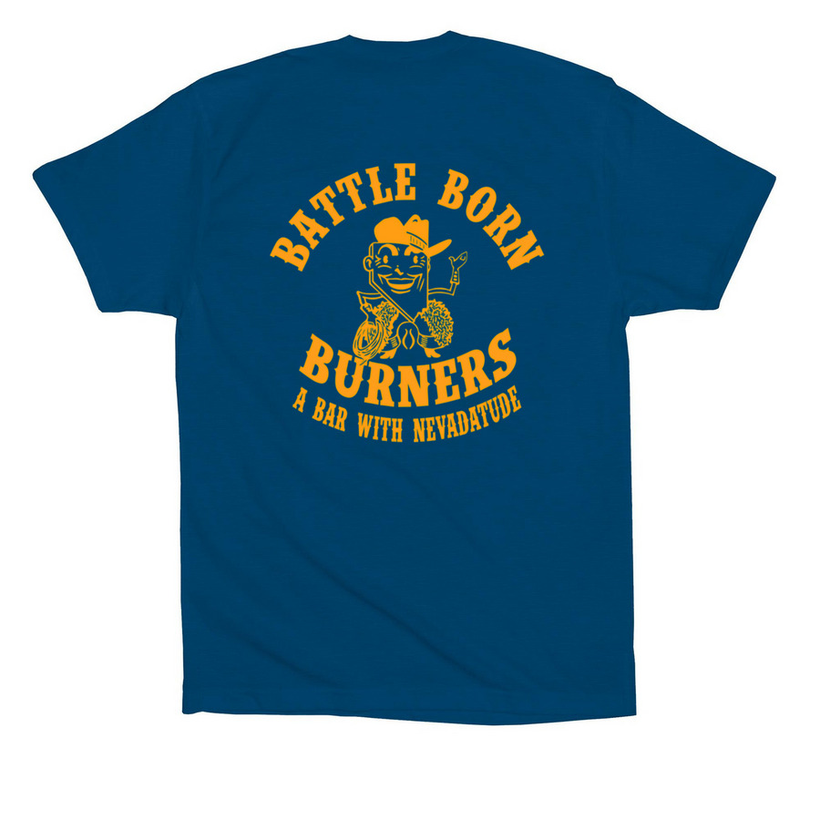 Battle Born Burners 2026, a Cool Blue Premium Cotton Tee (back-view)