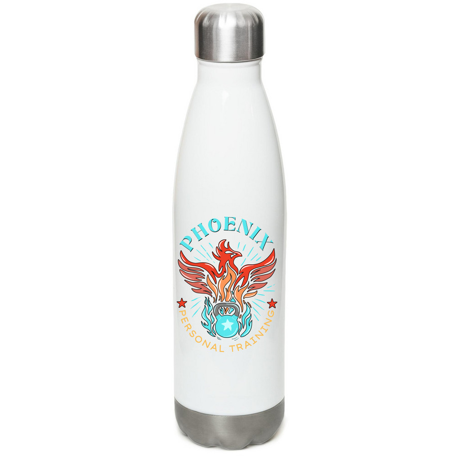 Phoenix PT Water Bottle, a White Stainless Steel Water Bottle