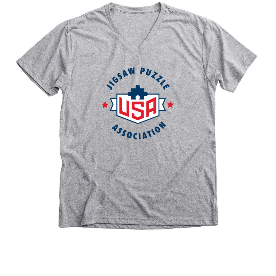 USA Jigsaw Puzzle Association, a Athletic Heather Premium V-Neck Tee
