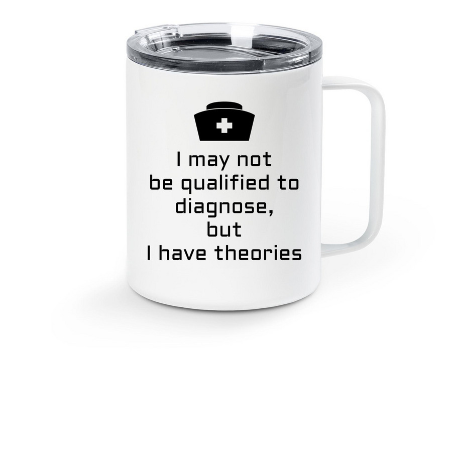 Theories Travel Mug, a White Stainless Steel Travel Mug