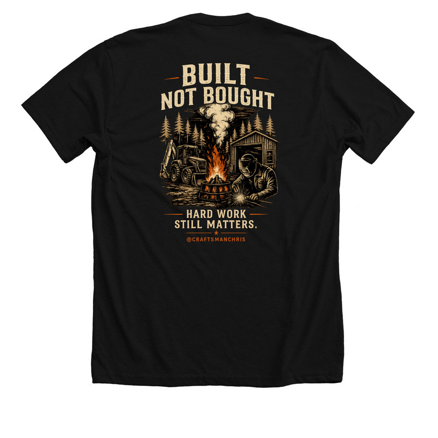 BUILT - NOT BOUGHT, a Solid Black Blend Premium Unisex Tee (back-view)