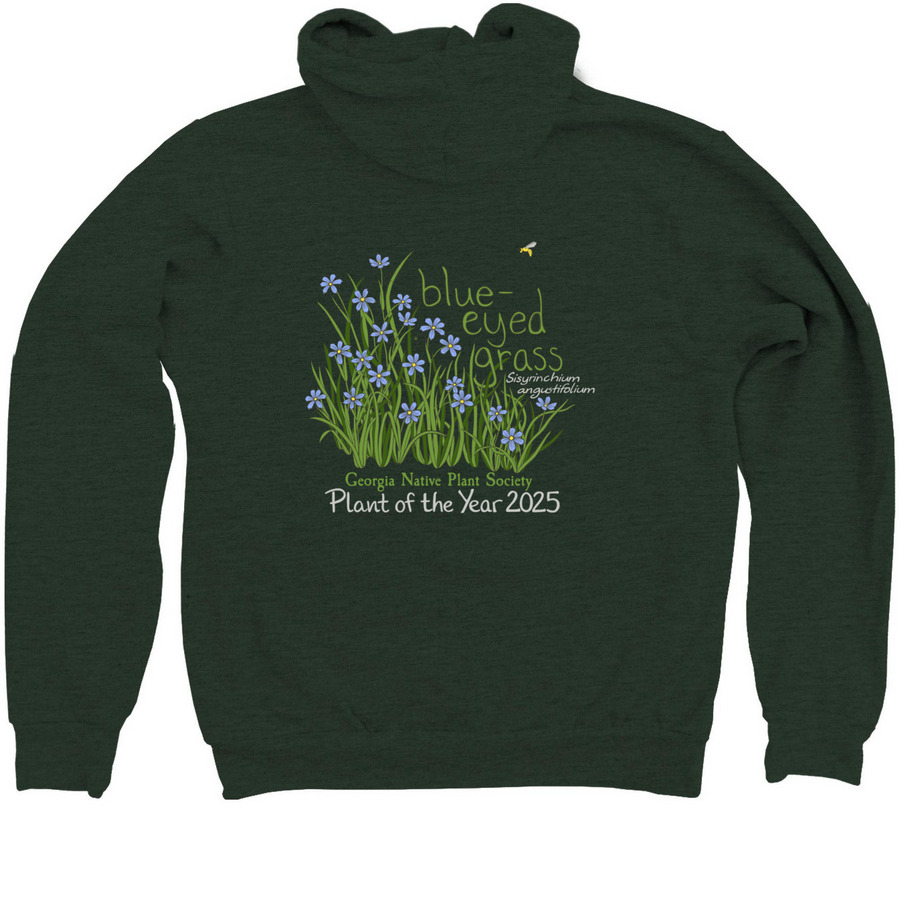 Blue-eyed Grass 2025 Plant of the Year w Logo, a Heather Forest Zip Up Hoodie (back-view)