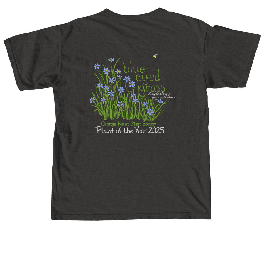 Blue-eyed Grass 2025 Plant of the Year w Logo, a Pepper Comfort Colors Unisex Tee (back-view)