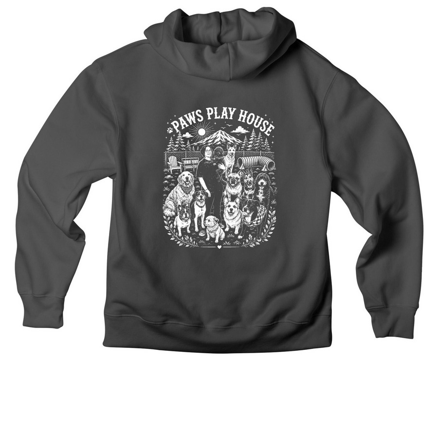 Paws Play House Merch, a Asphalt Premium Heavyweight Pullover Hoodie (back-view)