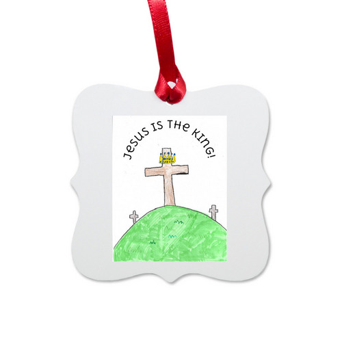 Jesus is the King Ornament, a White Aluminum Square Ornament