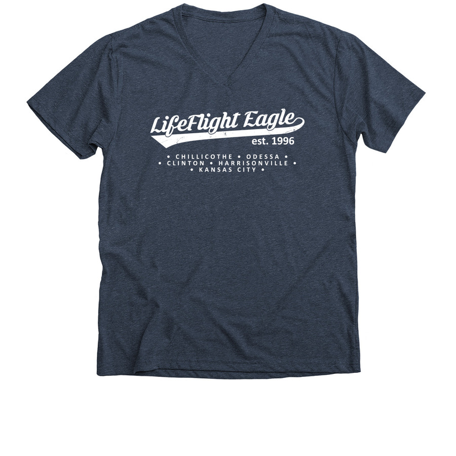 Swoosh Tee (Blues), a Heather Navy Premium V-Neck Tee
