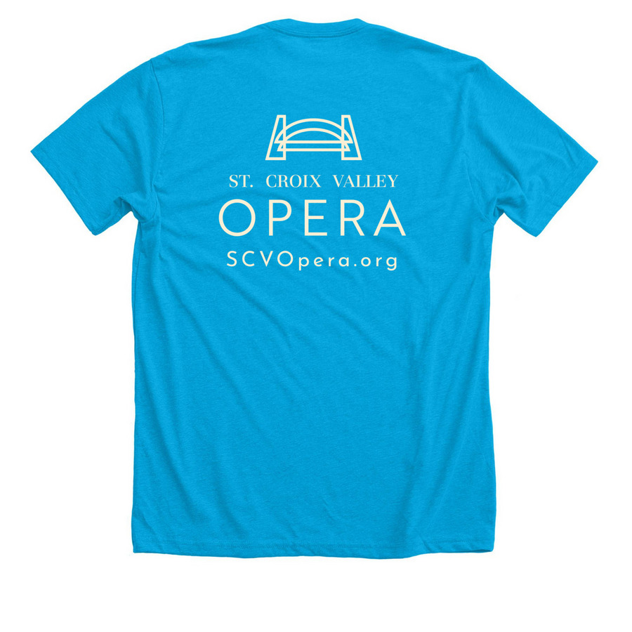 Opera on the River 2025 Commemorative T-Shirt, a Neon Blue Premium Unisex Tee (back-view)