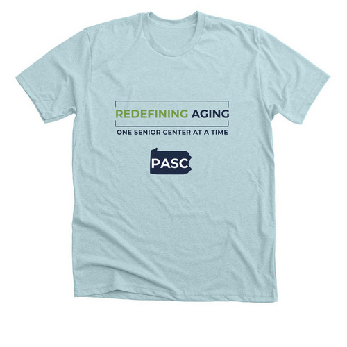 Redefining Aging, a Heather Ice Blue Premium Unisex Tee