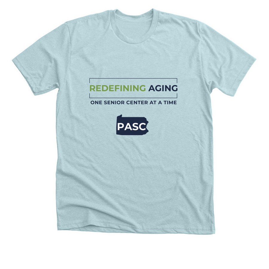 Redefining Aging, a Heather Ice Blue Premium Unisex Tee