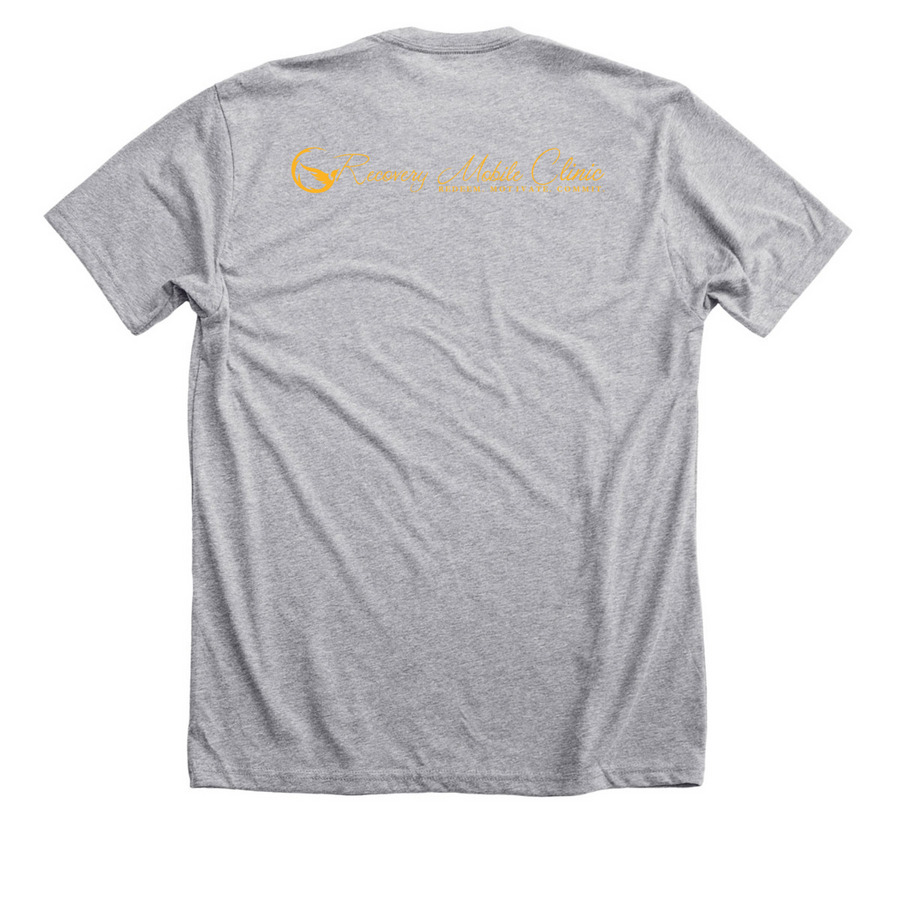 Recovery Mobile Clinic, a Athletic Heather Premium Unisex Tee (back-view)