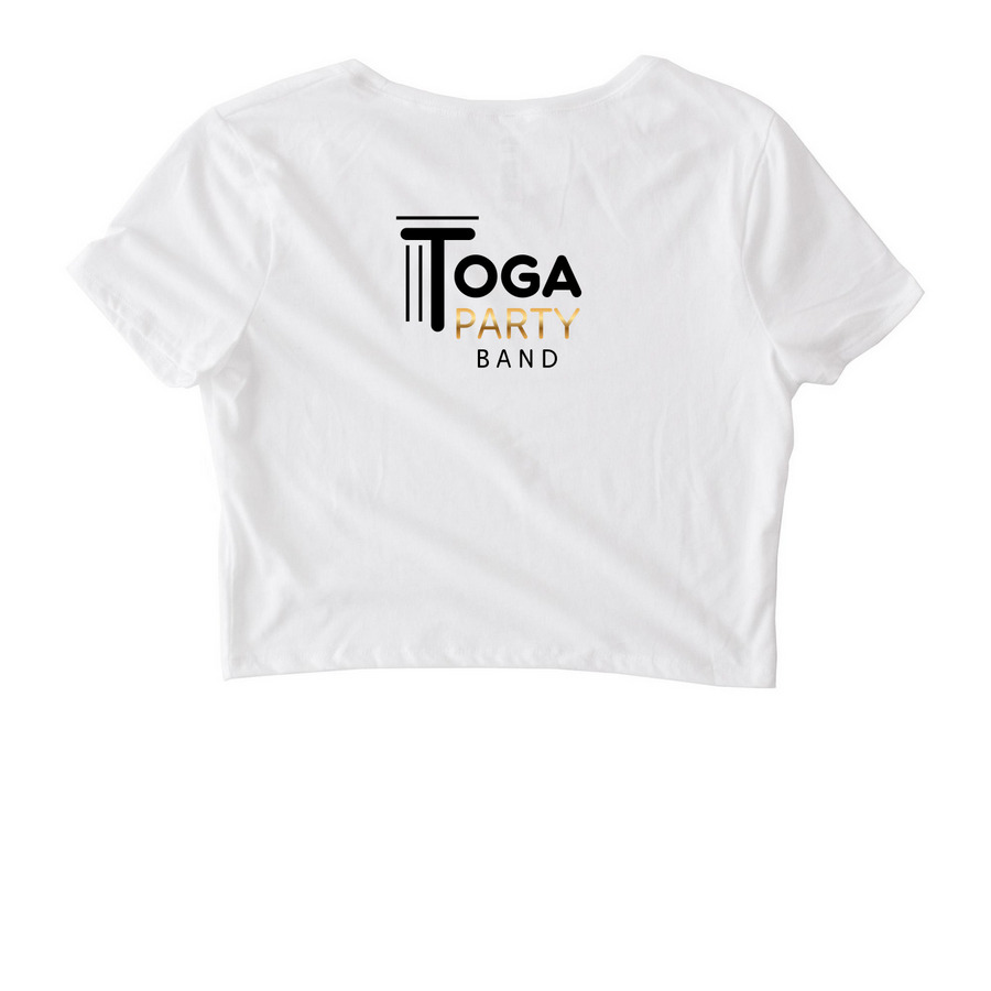 Mighty Aphrodites, a White Women's Fitted Cropped Tee (back-view)