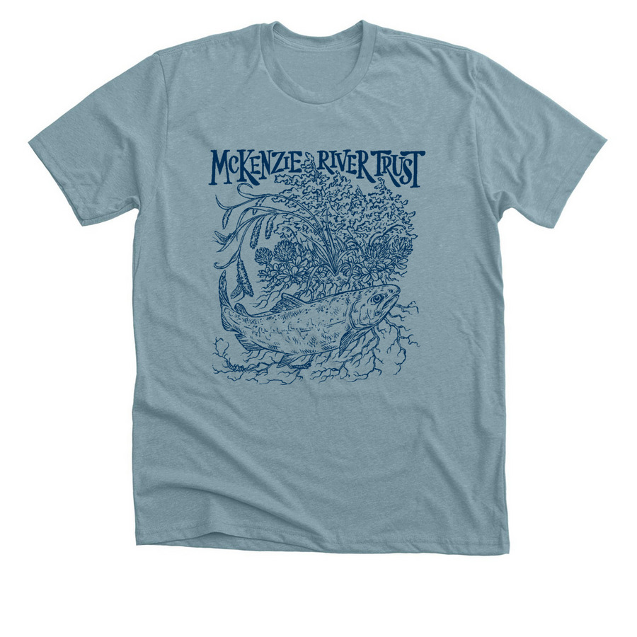 Save our Salmon Outline Tee, a Heather Blue Lagoon Premium Unisex Tee