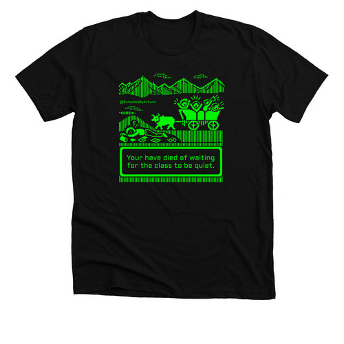 Teacher Oregon Trail: Waiting for Class, a Solid Black Blend Premium Unisex Tee