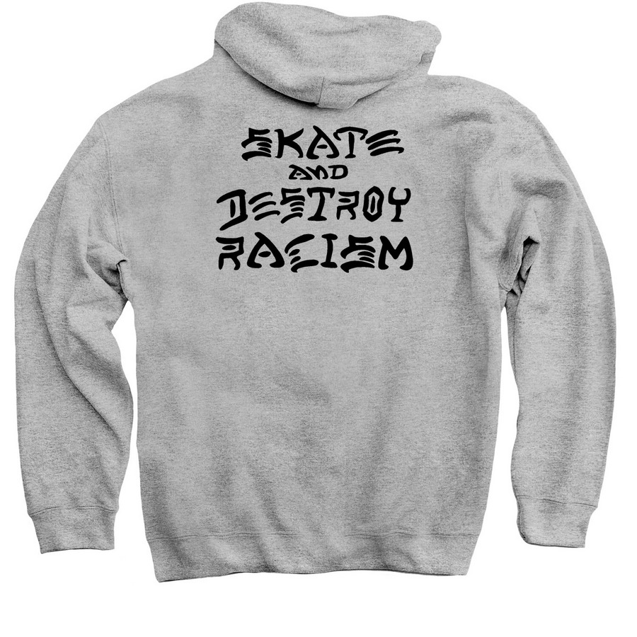 Skate & Destroy Racism, a Sport Grey Pullover Hoodie (back-view)