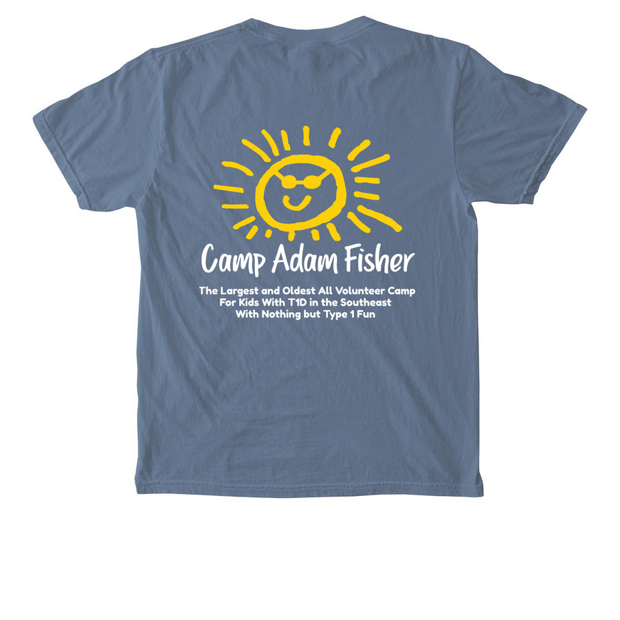Camp Adam Fisher Pocket Tee, a Blue Jean Comfort Colors Pocket Tee (back-view)