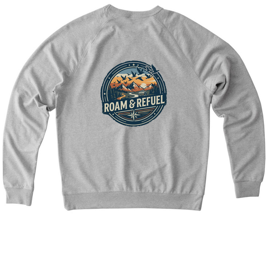 Roam & Refuel Adventure Crewneck, a Granite Grey Heather Allmade Organic French Terry Crewneck Sweatshirt (back-view)