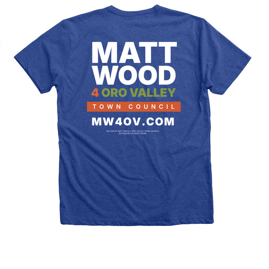 MW4OV Tees, a Heather True Royal Premium V-Neck Tee (back-view)