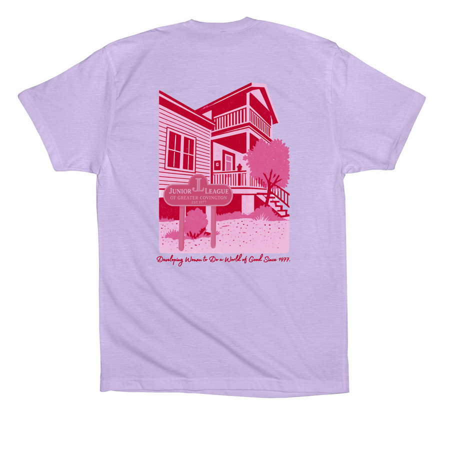 Dogwood Cottage, a Dark Lavender Premium Cotton Tee (back-view)