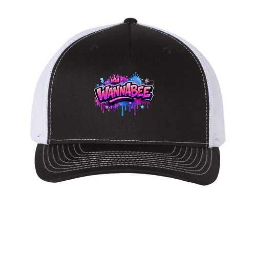 WANNABEE Graffiti CAP, a Black/ White Printed Five-Panel Trucker Cap