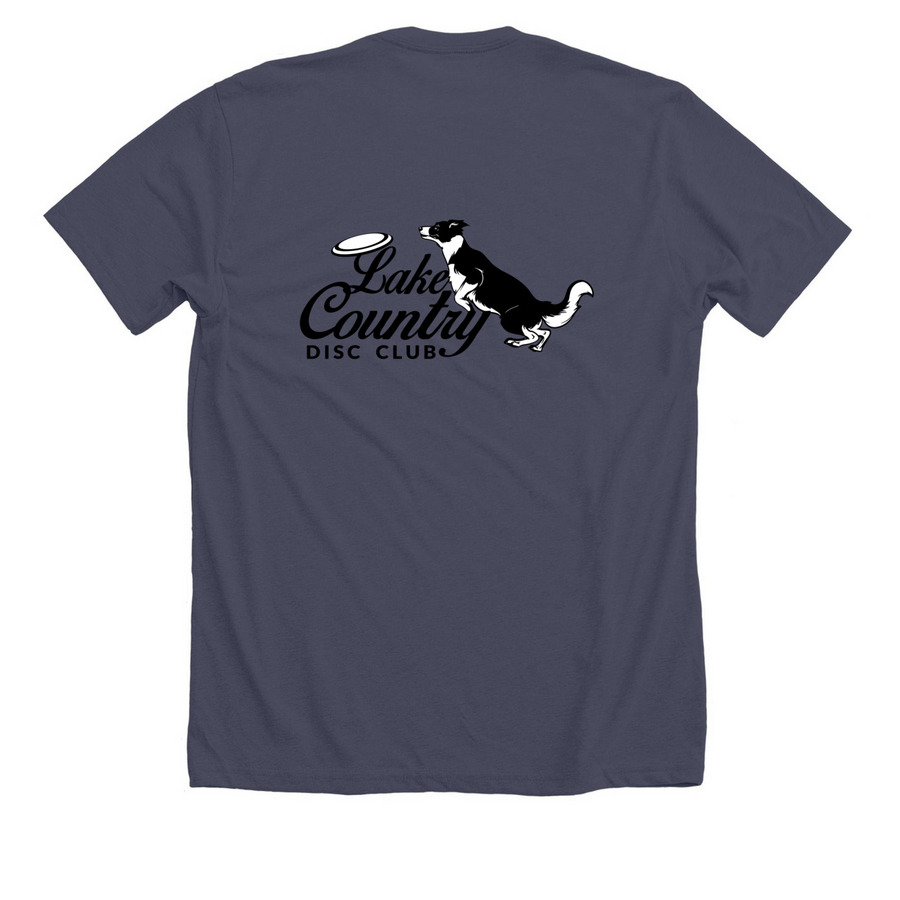 Lake Country Disc Club 2026 Apparel Order, a Heather Midnight Navy Premium Unisex Tee (back-view)