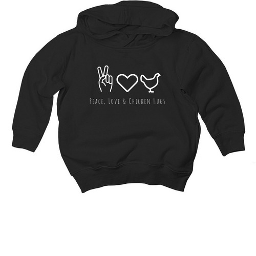 Toddler - Peace, Love & Chicken Hugs, a Black Toddler Pullover Hoodie