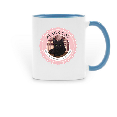 Black Cat Logo Mugs, a Light Blue Two-Tone Ceramic Mug